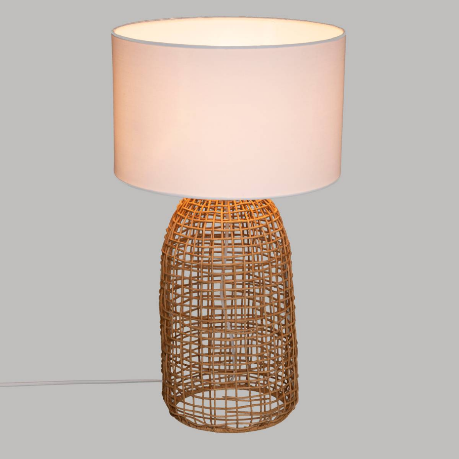 Lampe rotin tressé et tissu ethnique KARLA