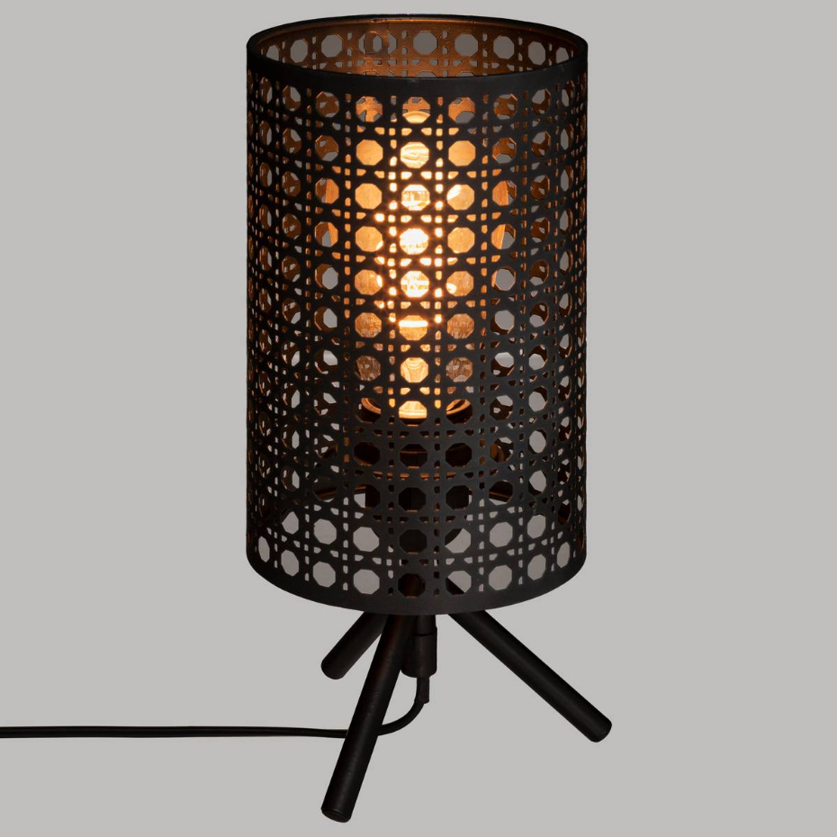 Lampe trépied fer abat jour cannage KATEL