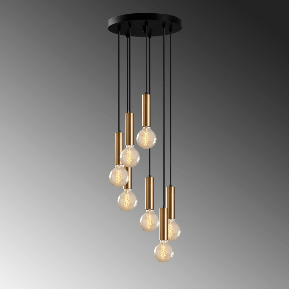Suspension grappe vintage noir et or 7 lampes SILE