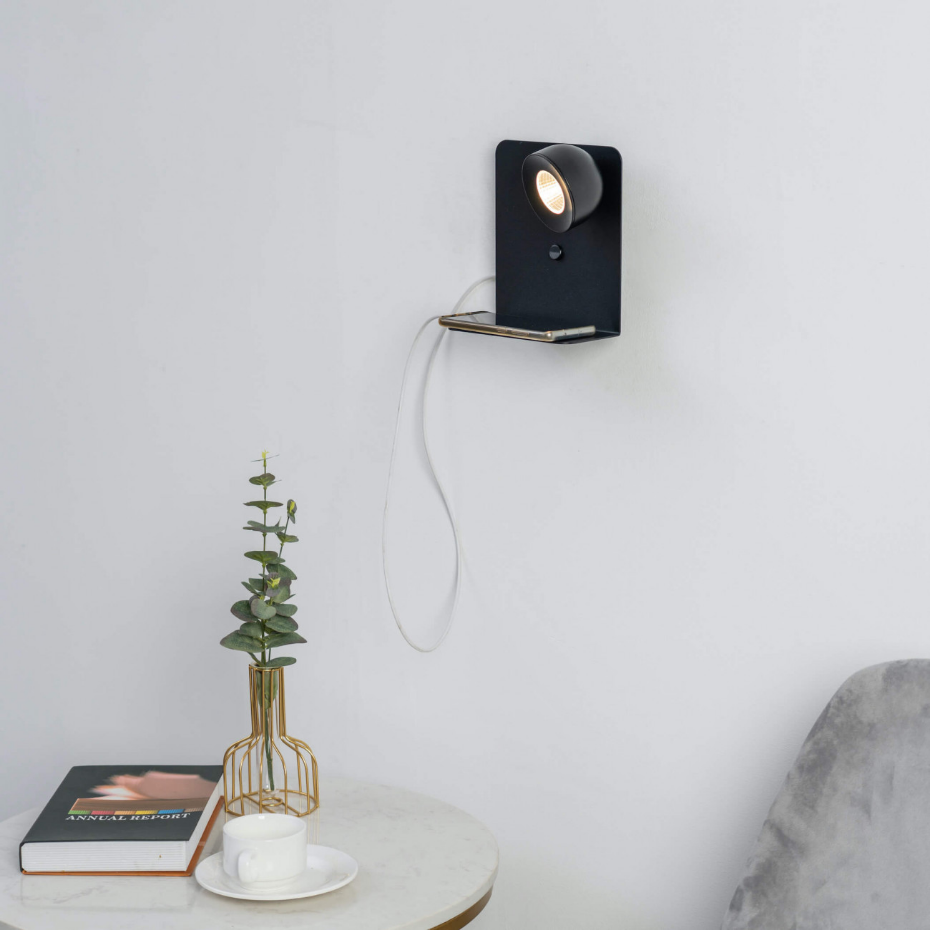 Applique liseuse noire avec USB - LYNGEN