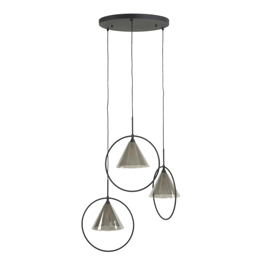 Suspension design en verre fumé 3 abat-jour coniques RALF