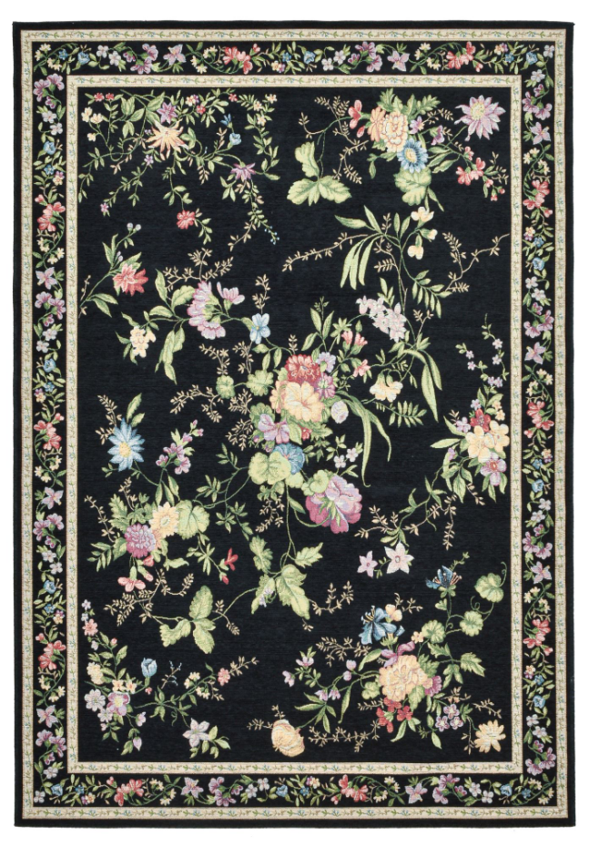 Tapis floral tissé à la machine avec bordure - Flomi
