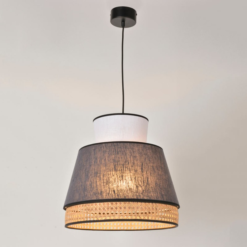 Suspension Singapour M En Lin Anthracite Et Blanc