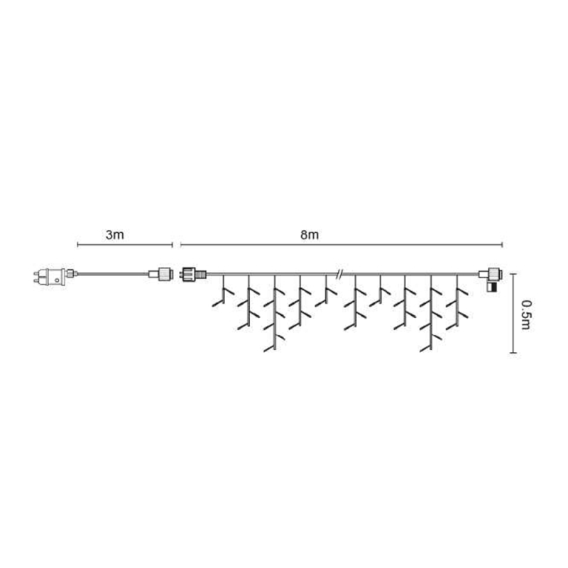 Guirlande led stalactite connectable 8m blanc chaud flash