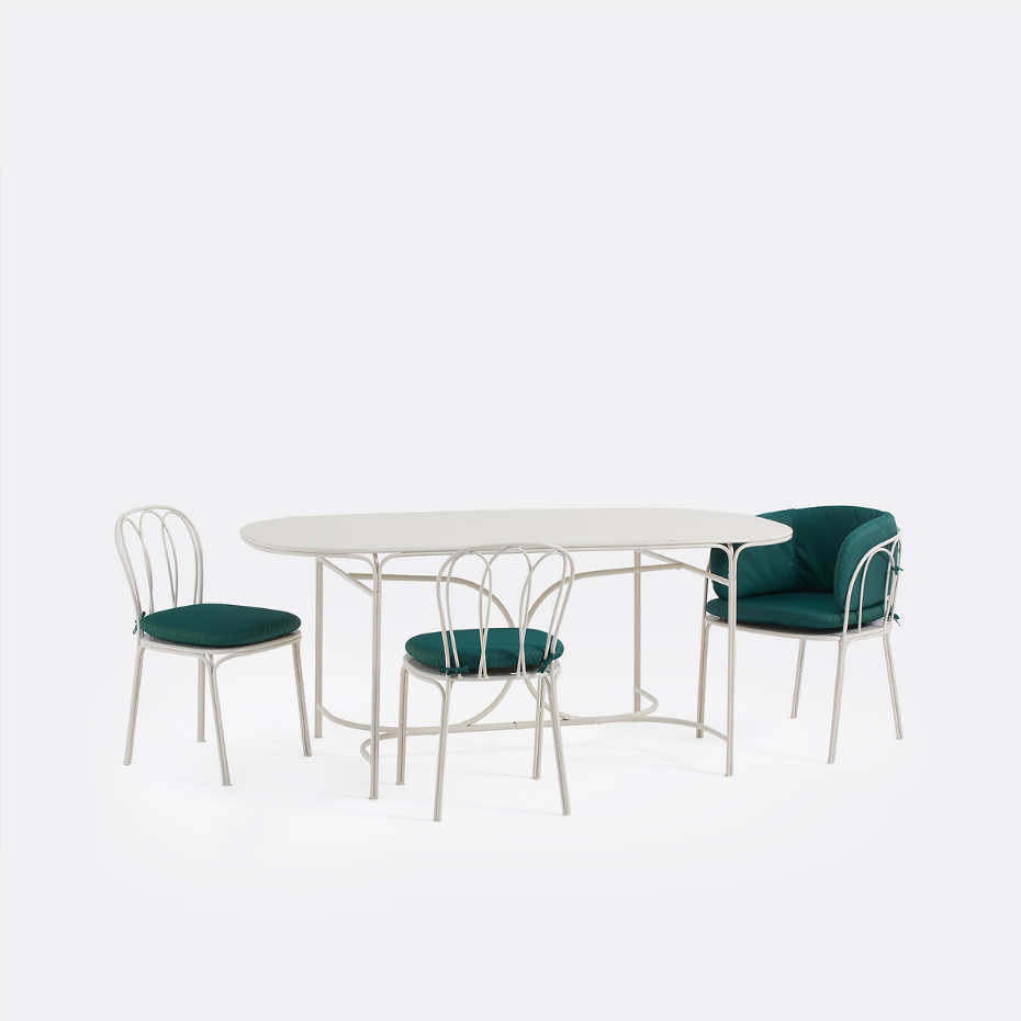Lot de 2 chaises de jardin, en métal acier, avec coussin, LACOMO