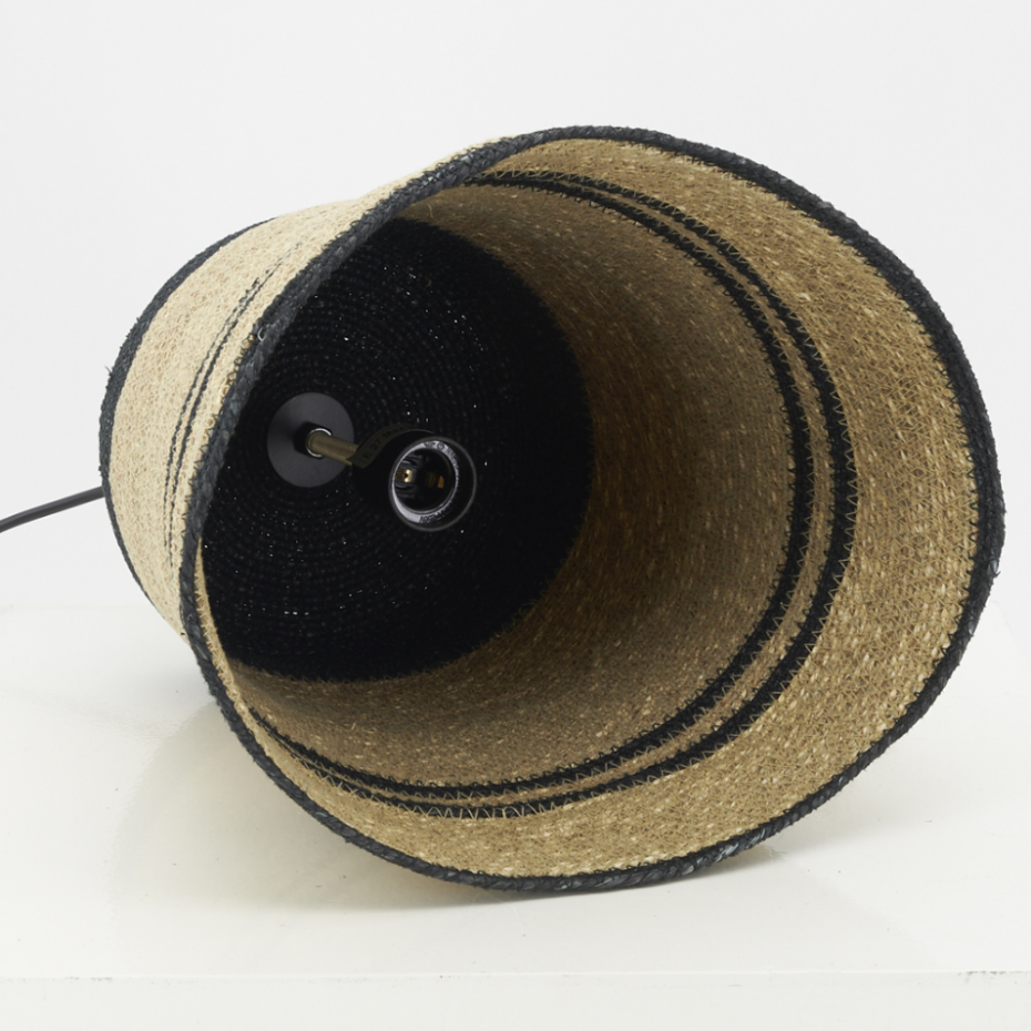 Suspension cloche en jonc naturel et noir