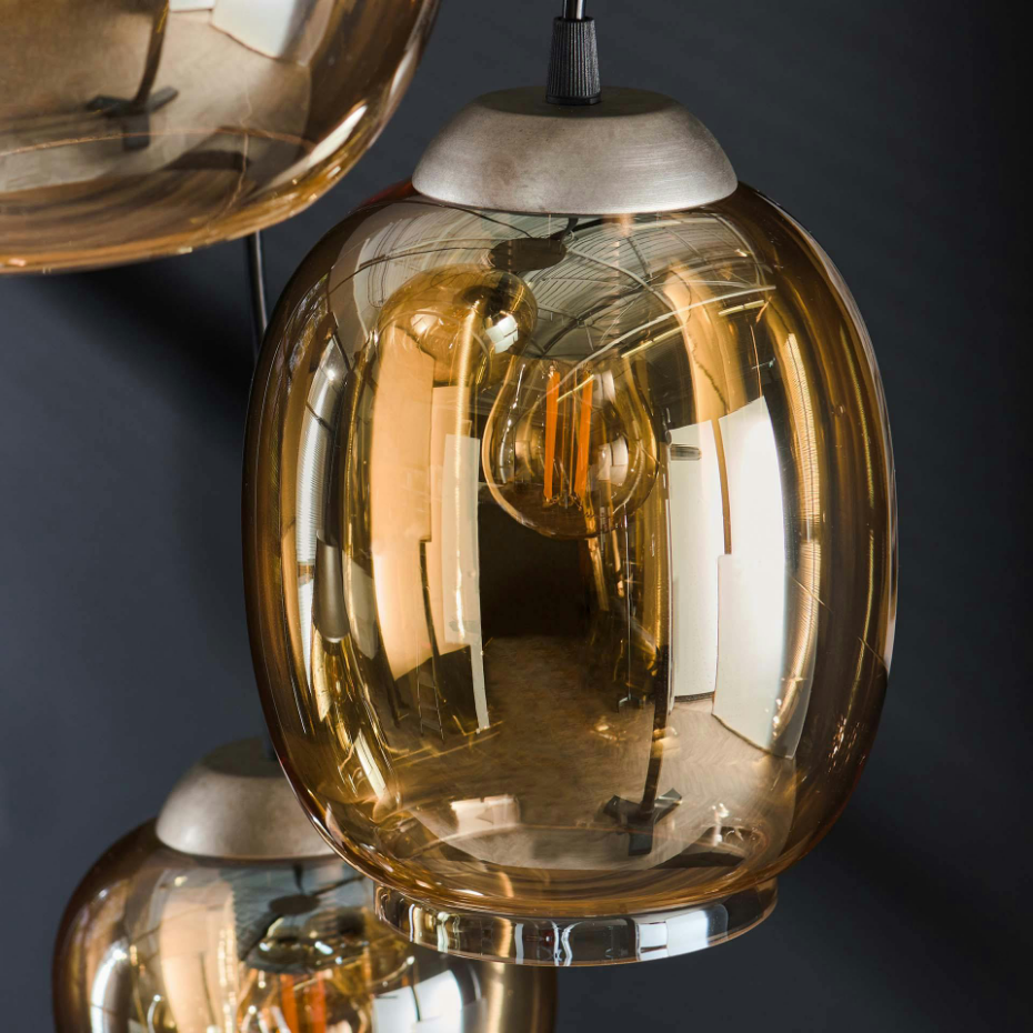 Suspension en verre ambré verticale avec ens. 5 abat-jour NOVA