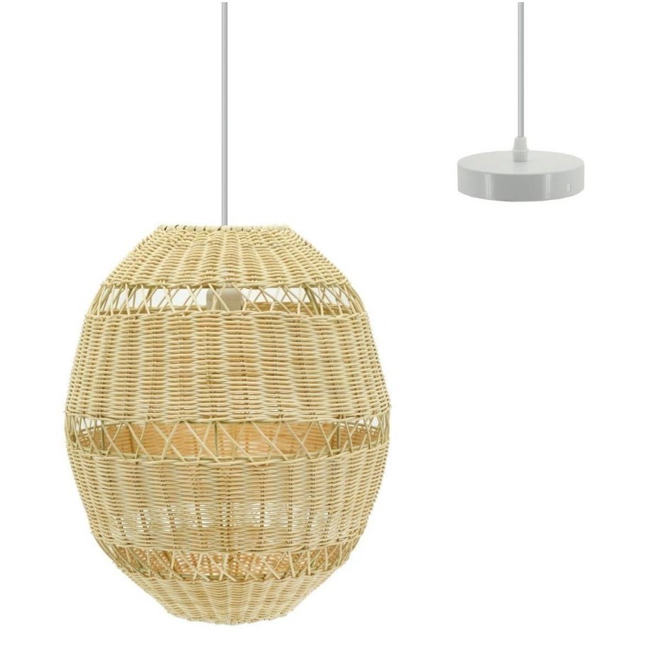 Suspension boule en rotin naturel ajouré et métal Diamètre 34 cm