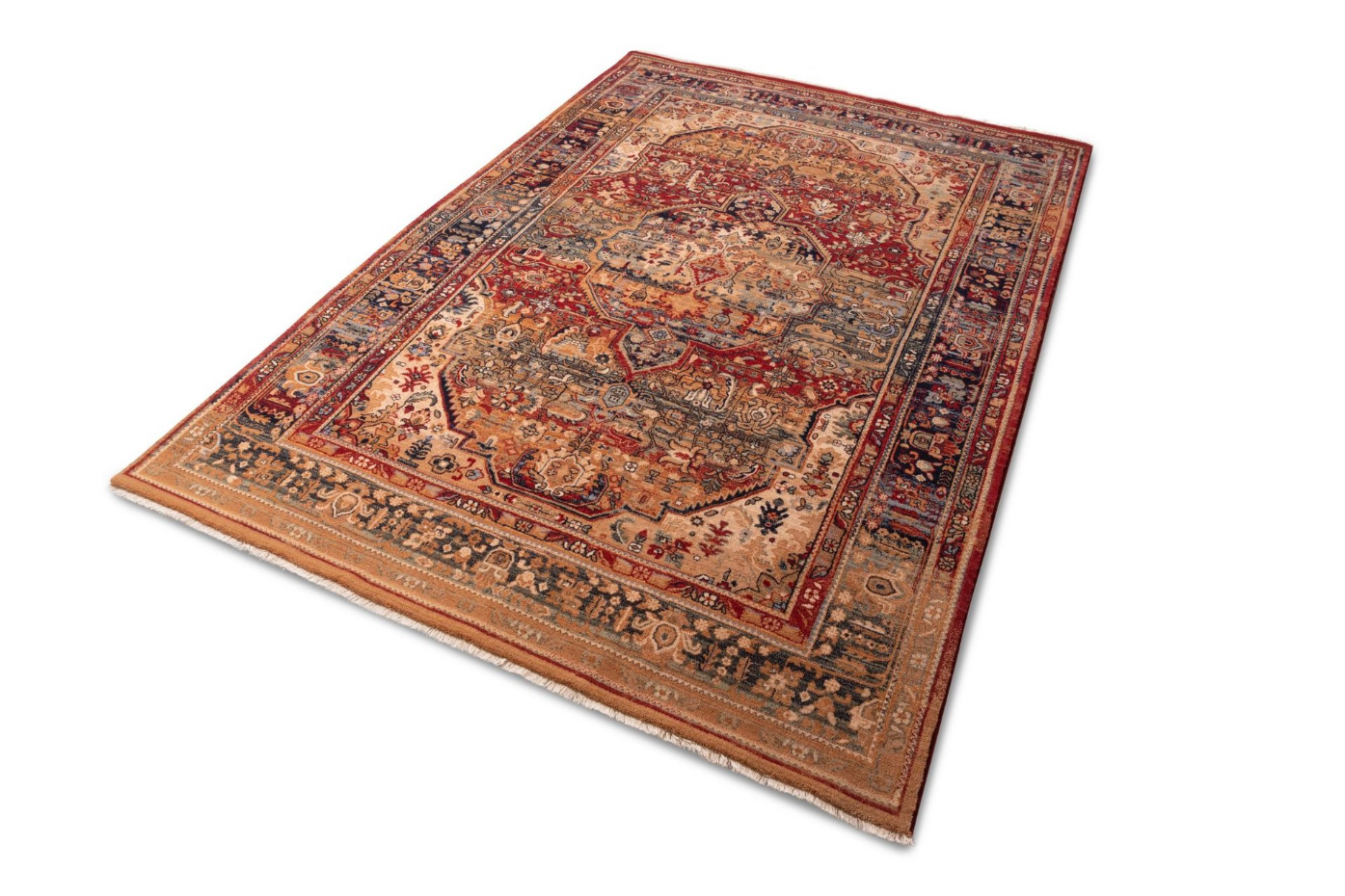 Tapis tissé en laine au design oriental vintage avec bordure - Saharna