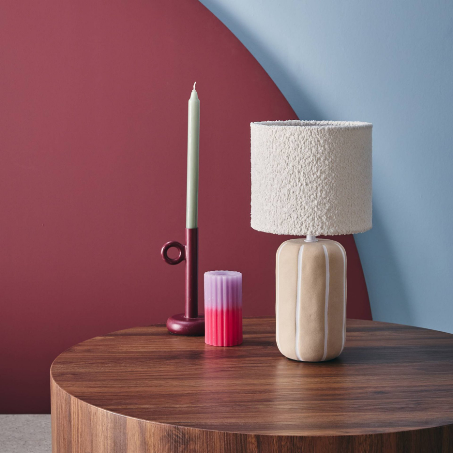 Lampe de table intérieur céramique, abat-jour bouclette H 41cm ROXANE