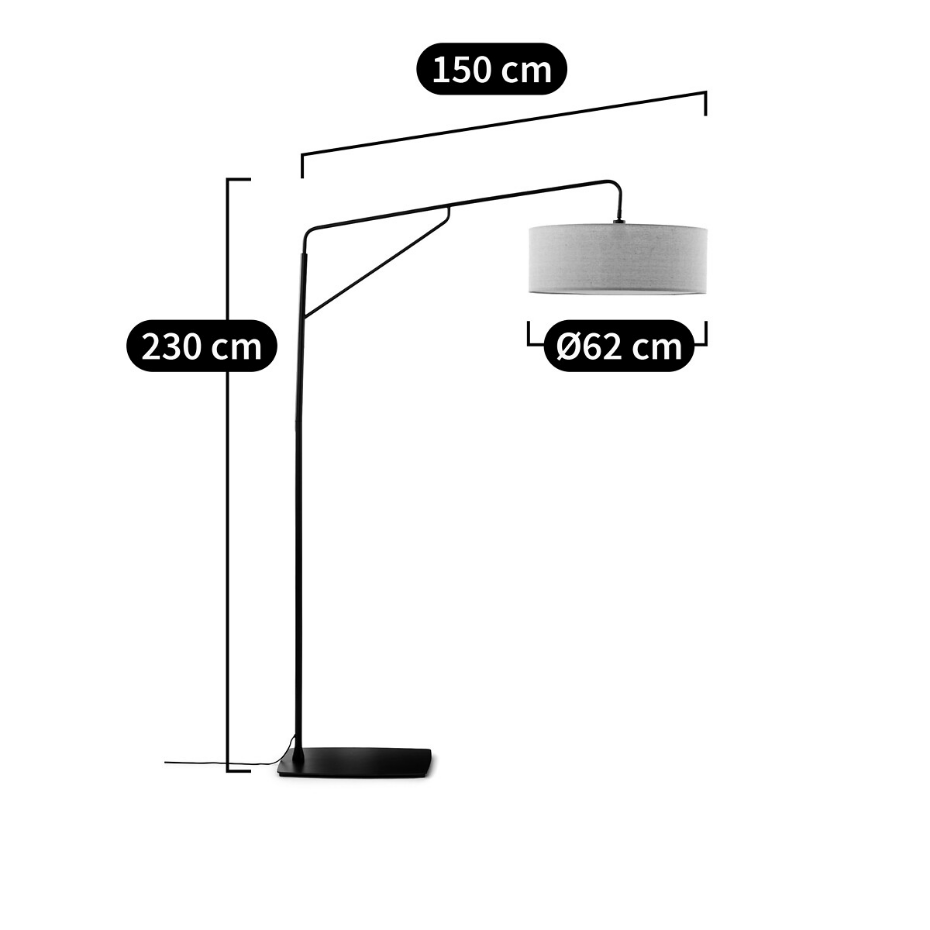 Lampadaire arc, métal fer et lin, Cinqua