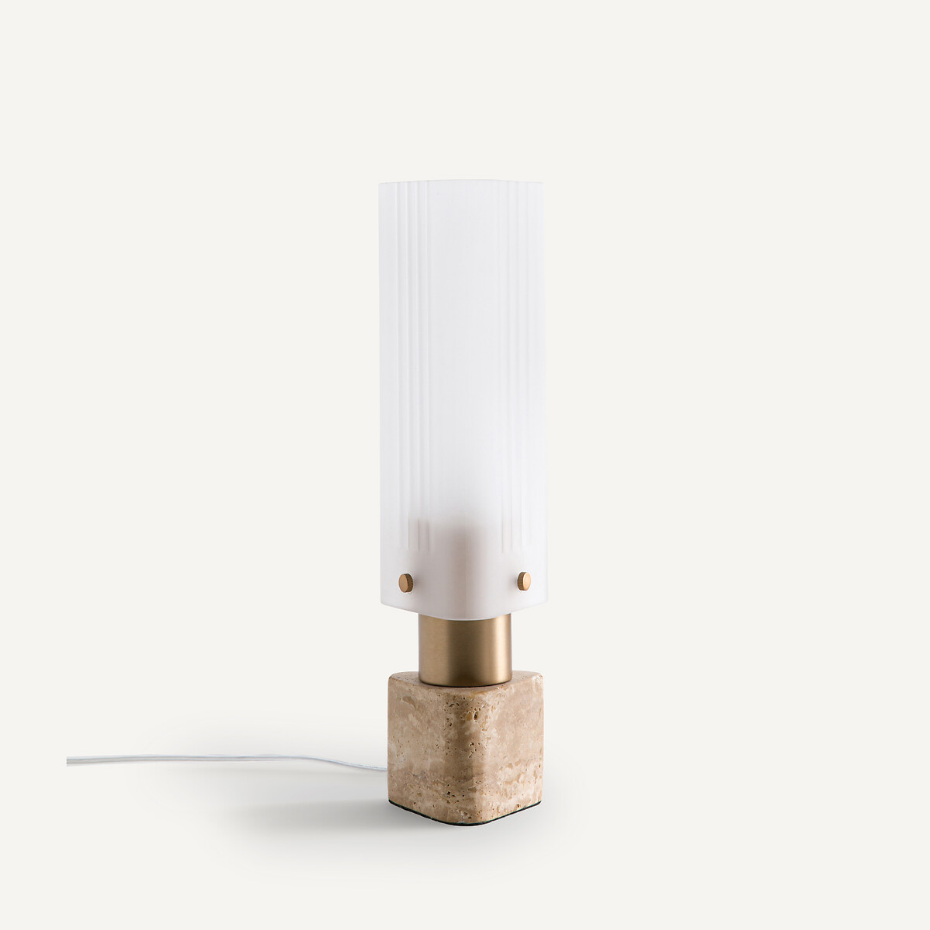 Lampe verre et travertin, Strozzi, design Emmanuel Gallina