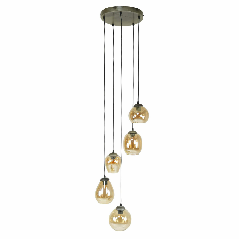 Suspension en verre ambré verticale avec ens. 5 abat-jour NOVA