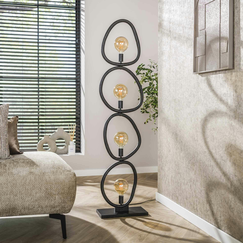 Lampadaire salon noir – forme galet, 4 ampoules TRIBECA