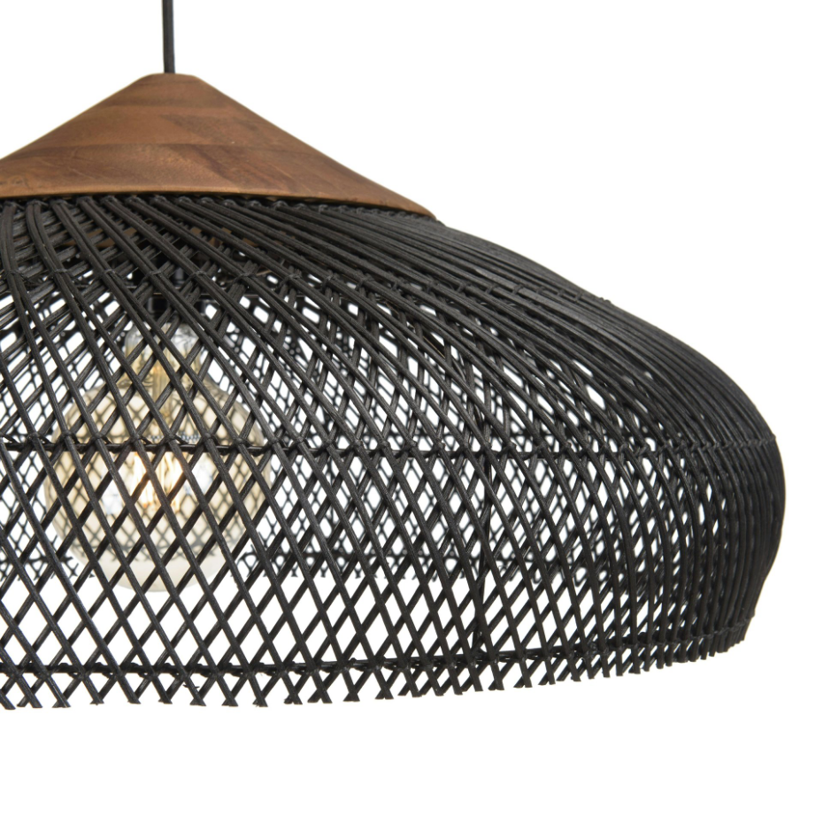 Suspension ronde 65cm en rotin et teck FOLELLI