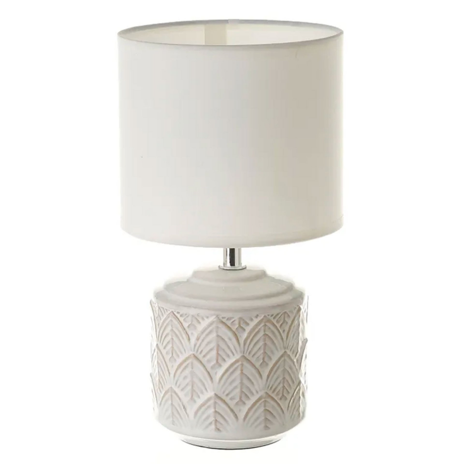 Lampe à poser ronde céramique blanche feuillage 15x15x28cm