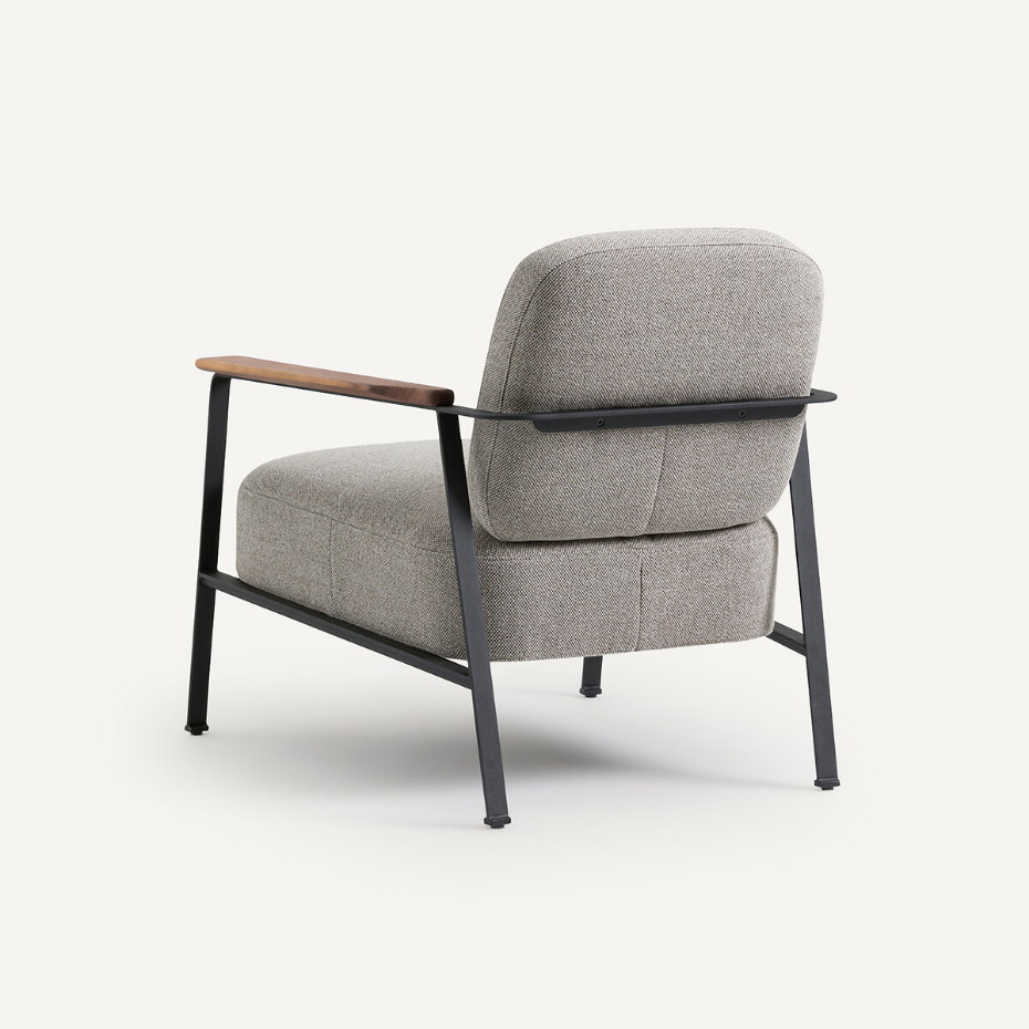 Fauteuil métal acier et tissu natté chiné, Abraxas