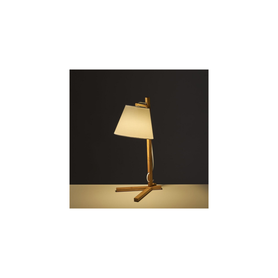 Lampe Design à Poser en Bambou et Abat-jour en Tissu Blanc - H50cm
