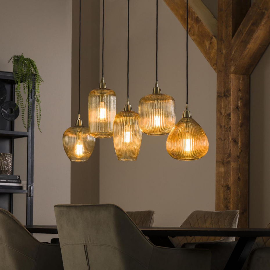 Suspension 5 globes en verre - AMBRE