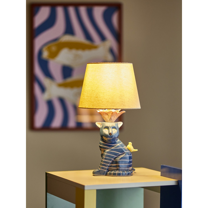 Lampe chat grès peint  ERI