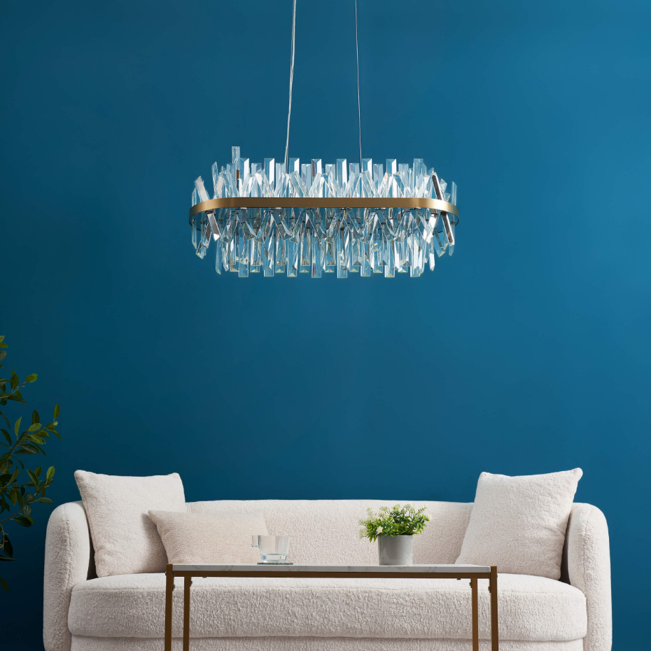 Lustre doré à pampilles en cristal - ARIELLA