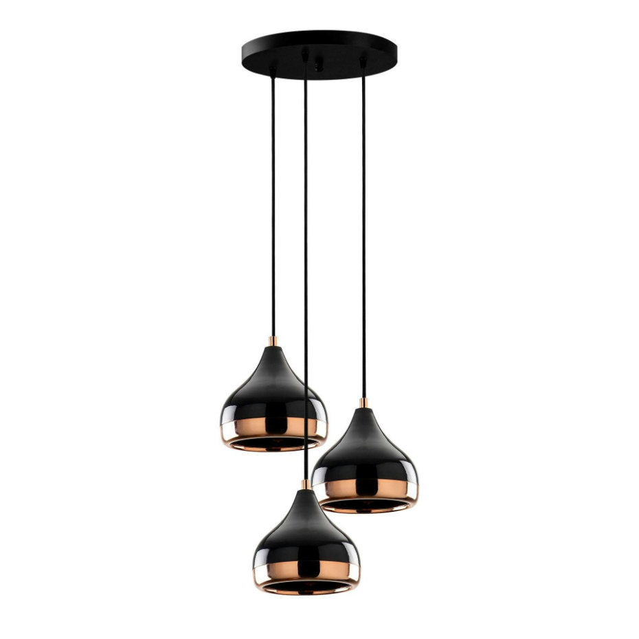 Suspension moderne noire et cuivre 3 abat-jour SILE