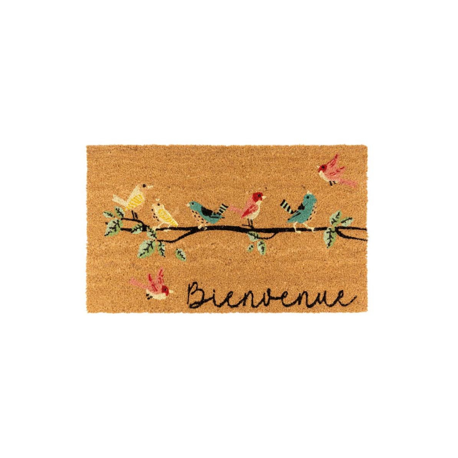 Paillasson coco intérieur extérieur 75 x 45 cm Bienvenue oiseaux