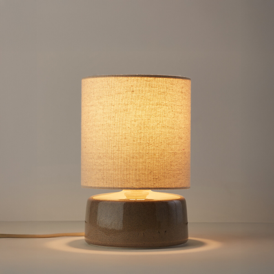 Lampe à poser céramique et lin hauteur 25 cm, Amaga
