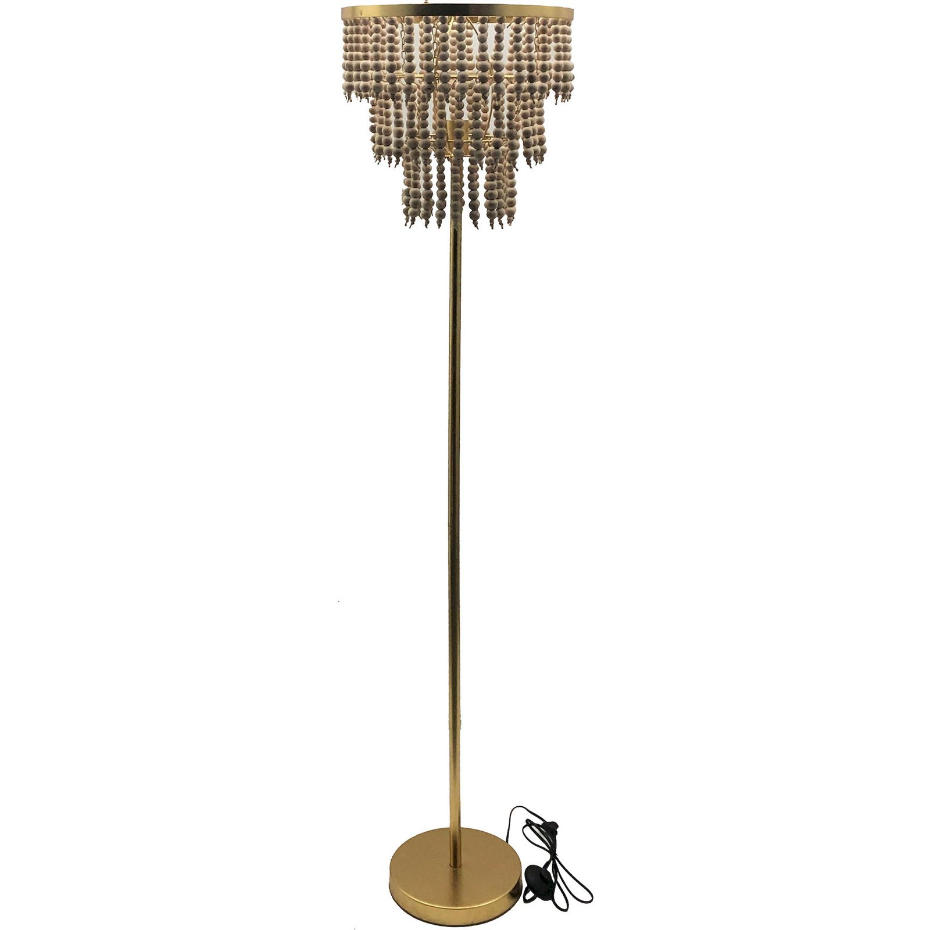 Lampadaire rond en métal et bois finition dorée