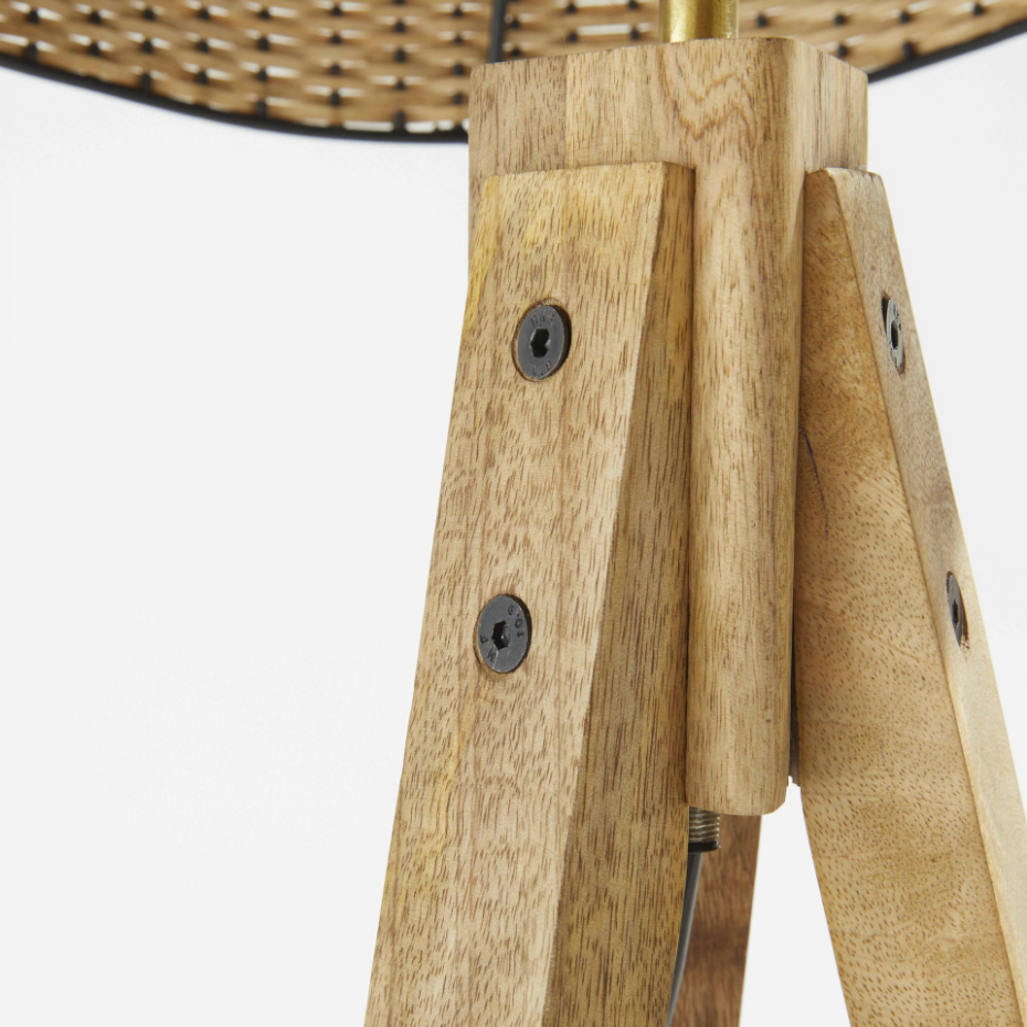 Lampadaire en bois et fibres de rotin