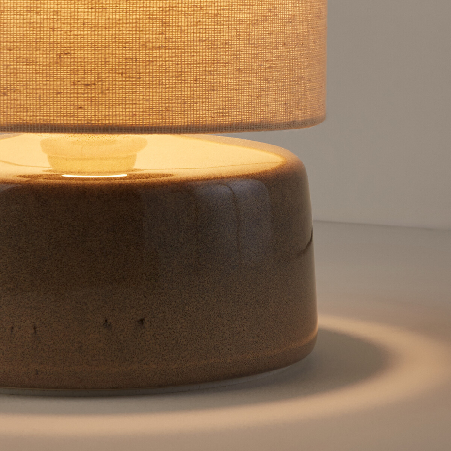 Lampe à poser céramique et lin hauteur 25 cm, Amaga