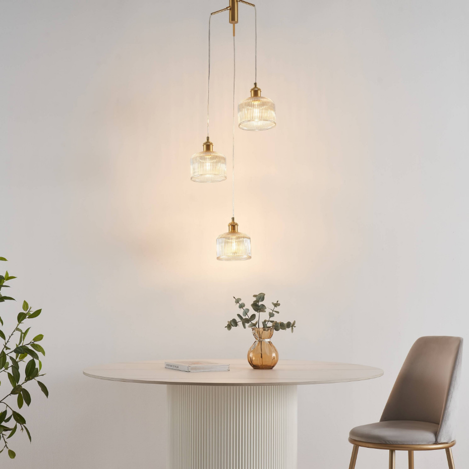 Suspension trio verre ambré rétro - AURÉLINE
