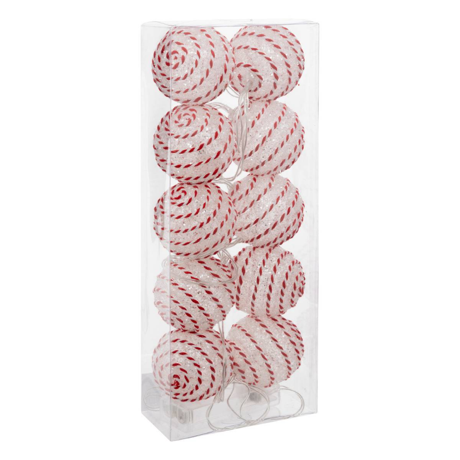 Guirlande à boules blanches et rouges 10 LED blanc chaud L165cm à piles