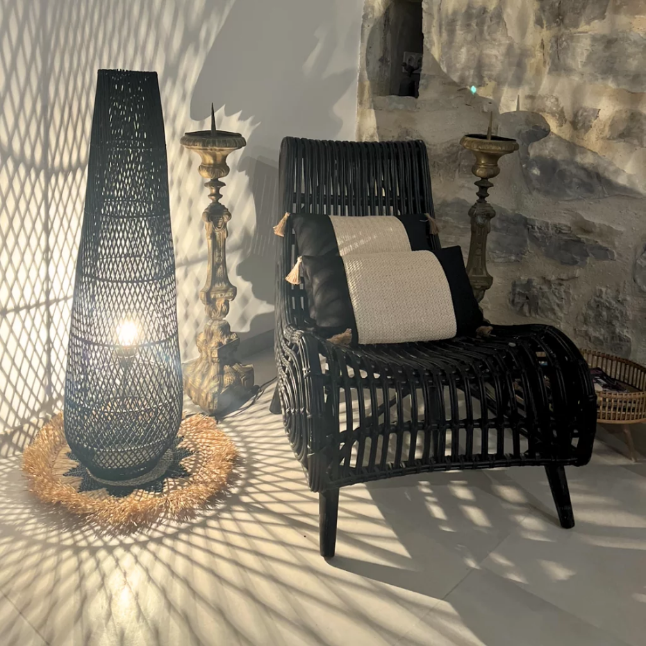 Lampe à poser en rotin et socle en métal ZELIE