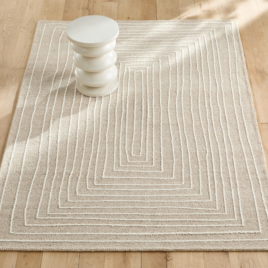 Tapis tufté main, en laine brodée, Ikar