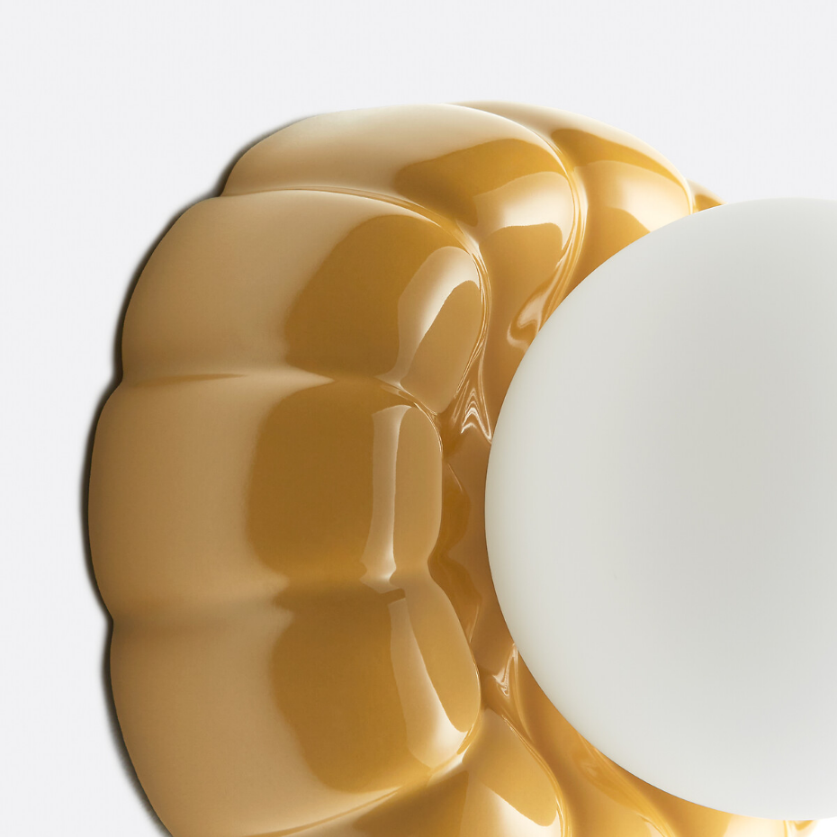 Applique ou plafonnier, cannelé, en céramique et verre opalin, HOLI