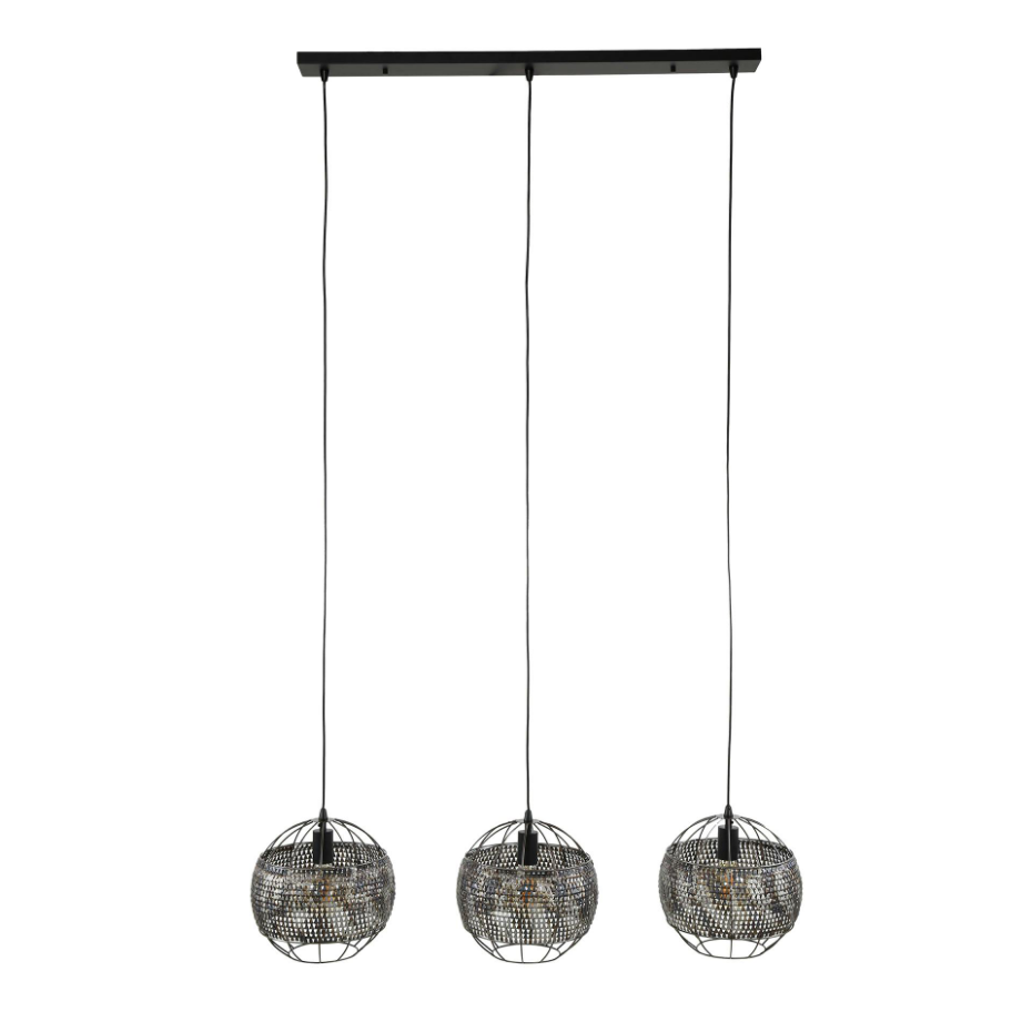 Suspension en métal 3 abat-jour globes effet maille TRIBECA