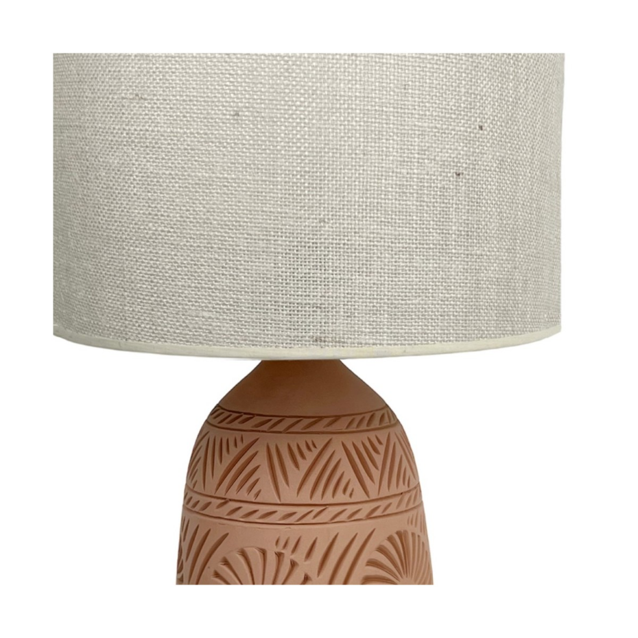 Lampe en terre cuite avec abat-jour jute, KÉO SOLEIL