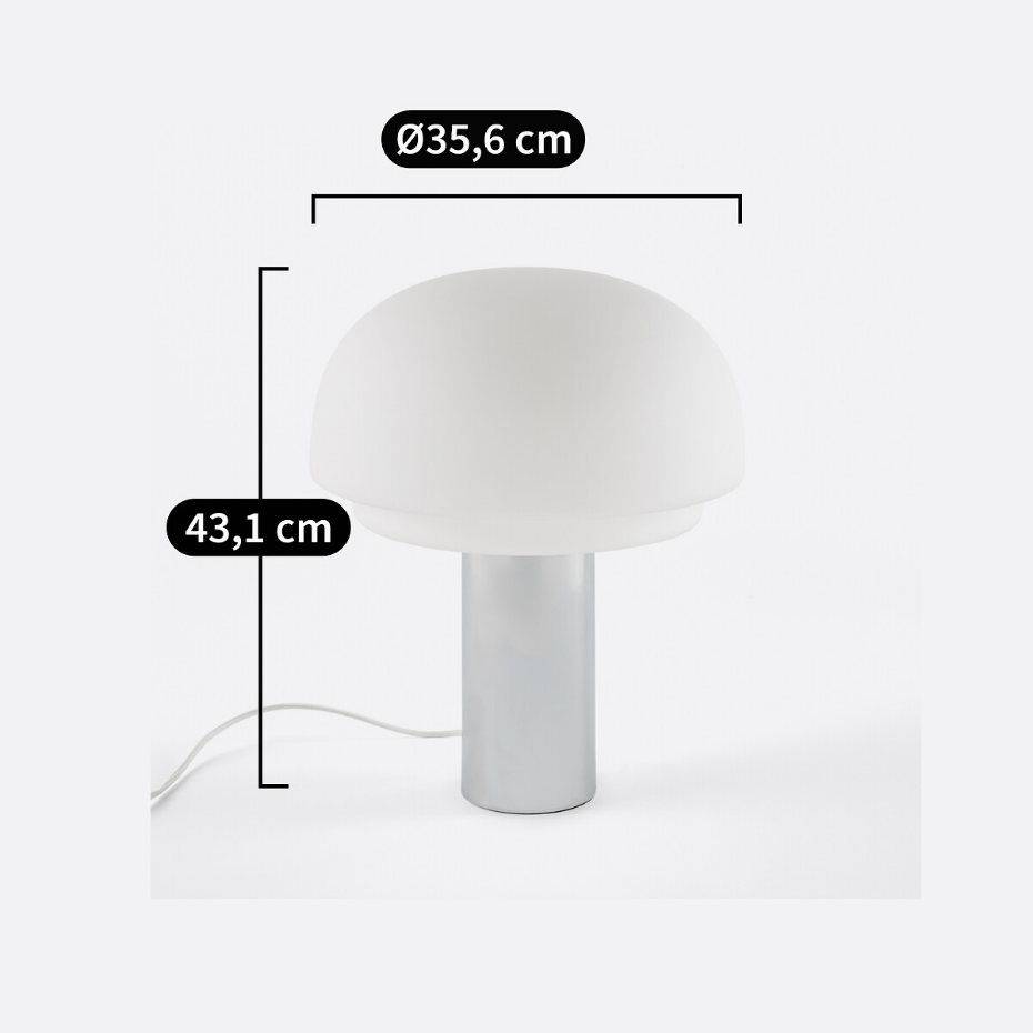 Lampe en verre opalin et métal fer chromé, hauteur 43,1 cm, AGATHILDA