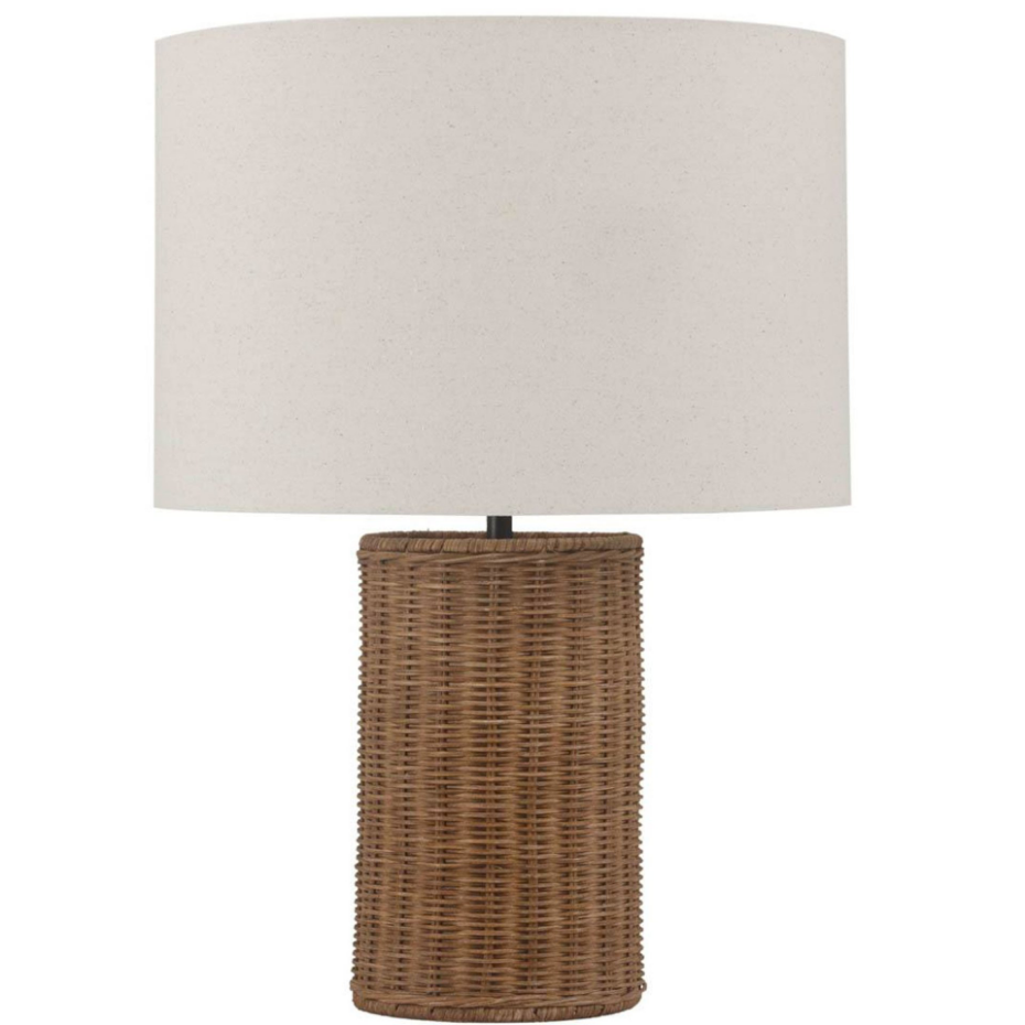 Lampe à poser en rotin tressé et abat-jour lin beige 39x39x55cm