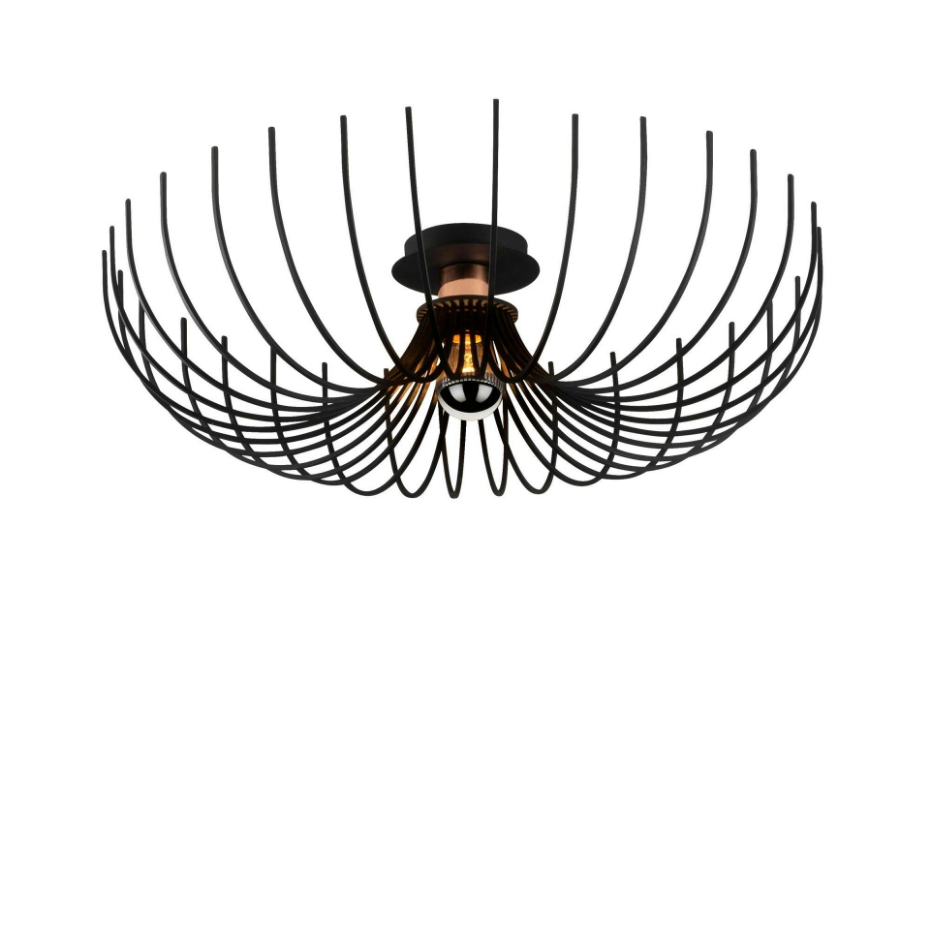 Plafonnier design métal noir filaire forme corolle ERZIN