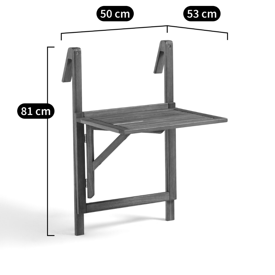 Table de balcon pliable, à suspendre, en acacia, ALATA