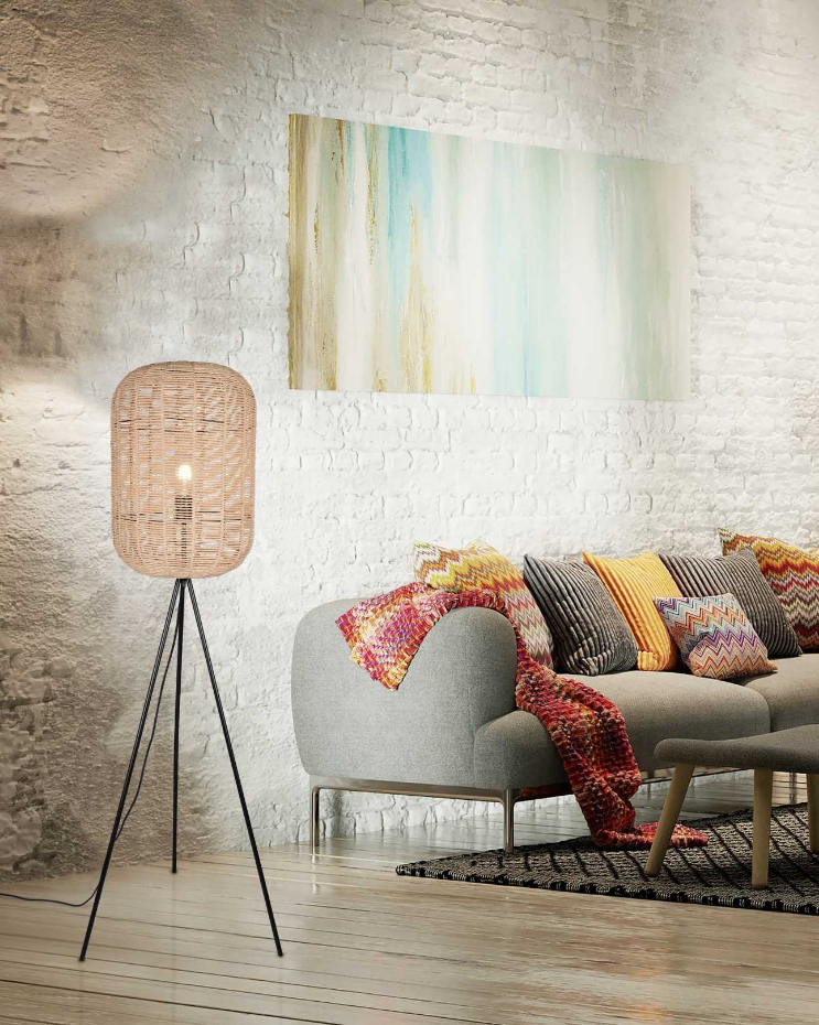 Lampadaire design en sisal bohème, RUNA