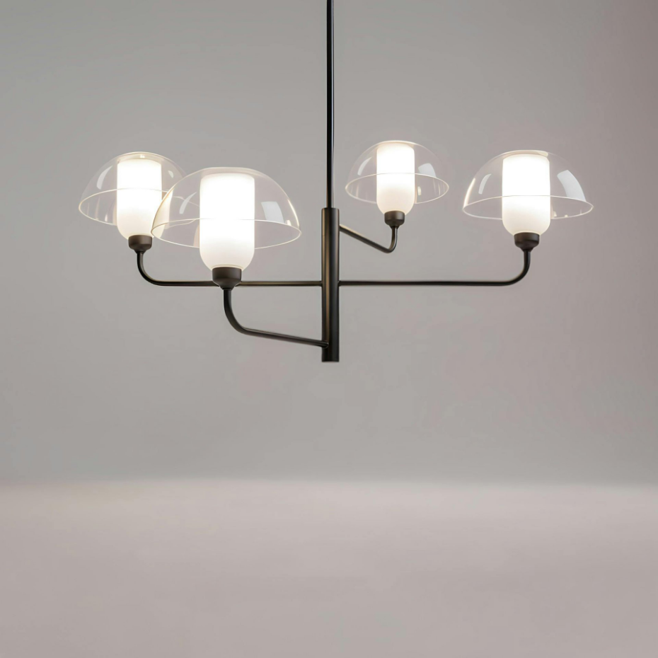 Suspension noire moderne – 4 dômes verre & opalin WINDER