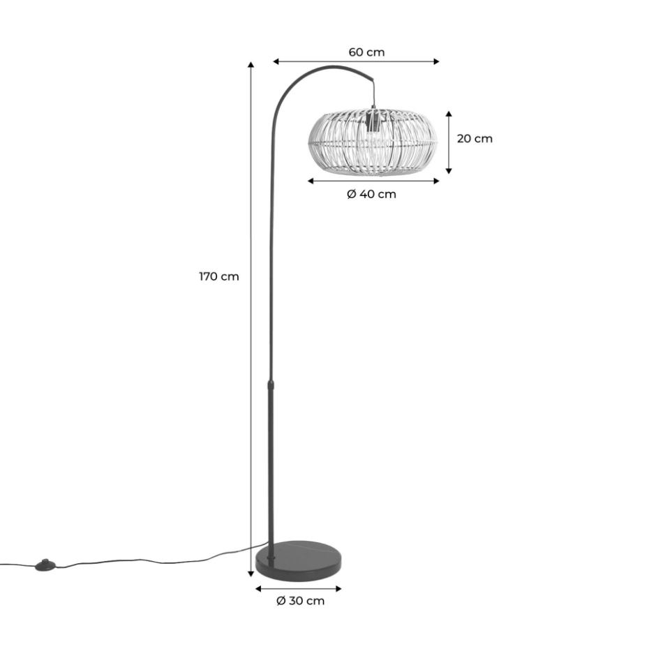 Lampadaire intérieur rotin naturel H 170cm DIEGO