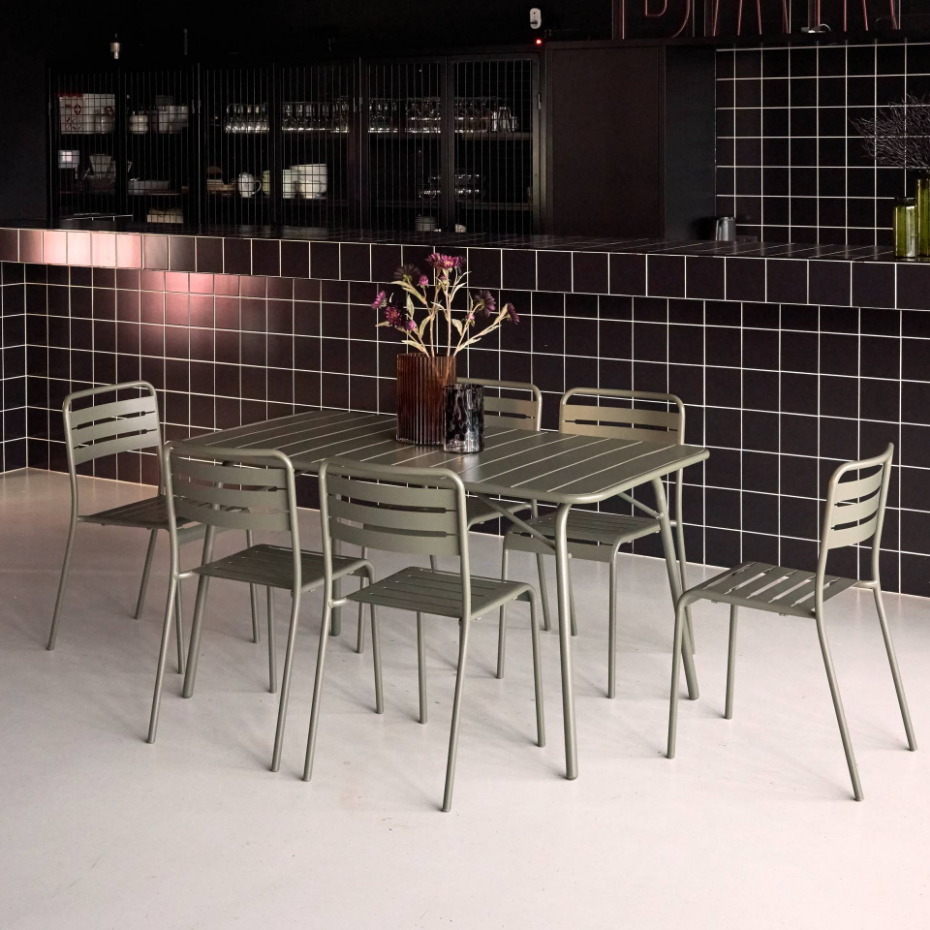 Table de jardin pliante métal + 6 assises AMÉLIA