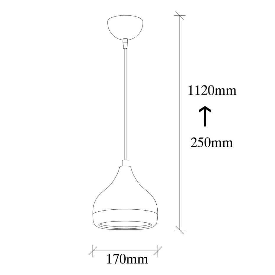 Suspension moderne laquée noire et cuivre, forme goutte SILE