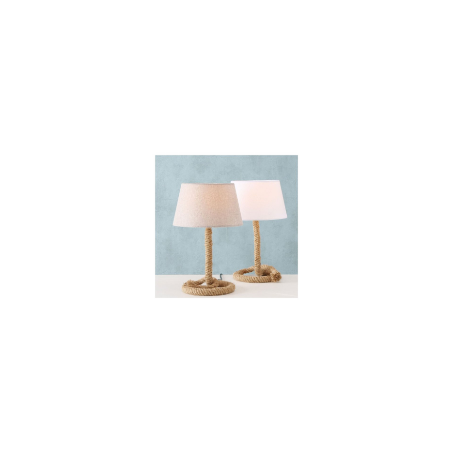Set de 2 Lampes à Poser en Corde Bord de Mer Abat-jour Blanc et Beige