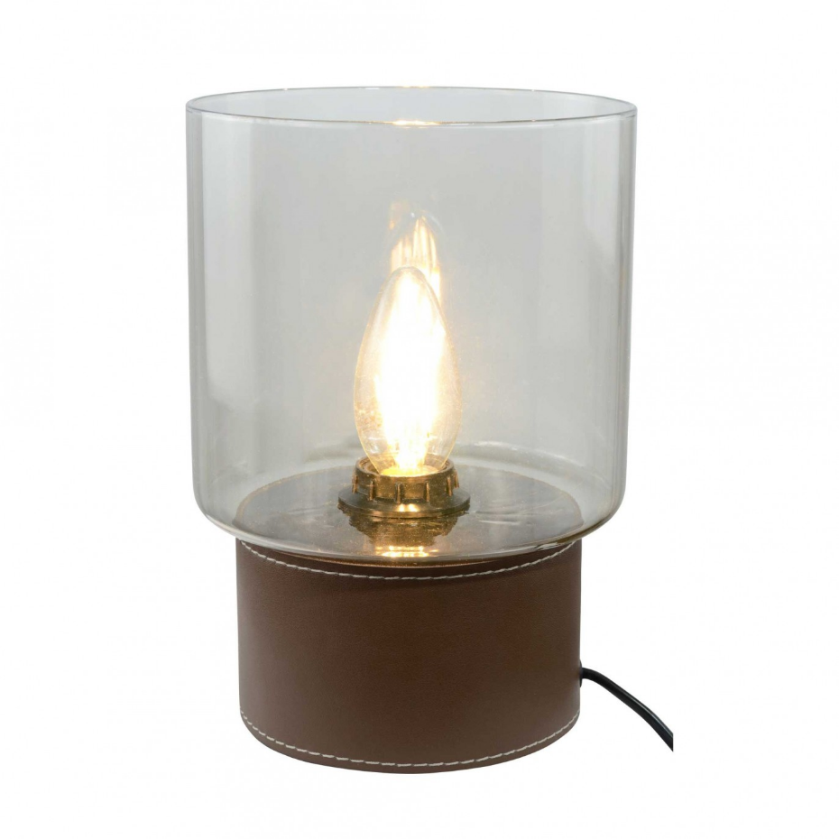 Lampe à poser aspect cuir et verre, ACOREL