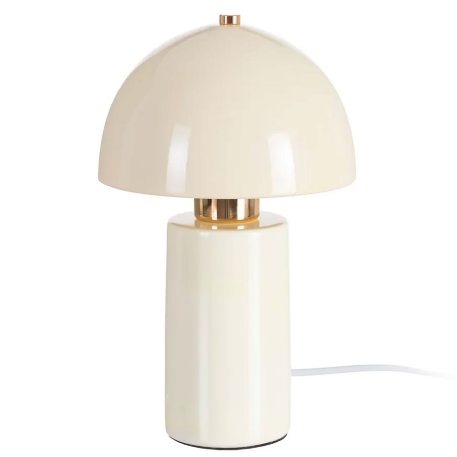 Lampe à poser champignon céramique beige crème et métal doré 17.5x17.5x30.5cm